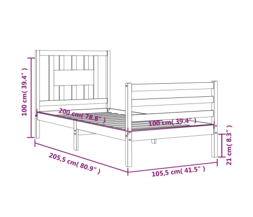 vidaXL Estructura de cama con cabecero madera maciza 100x200 cm