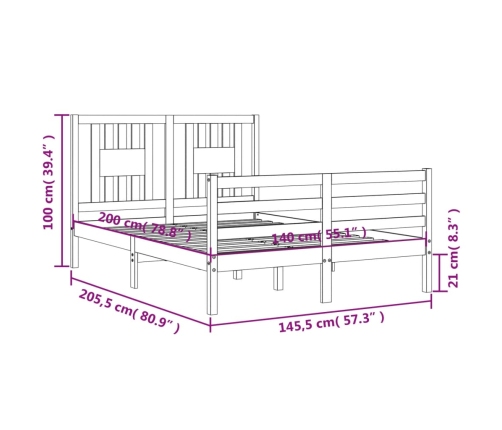 Estructura de cama con cabecero madera maciza 140x200 cm