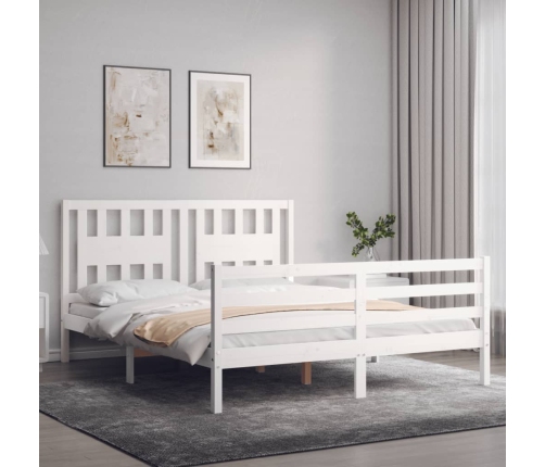 vidaXL Estructura de cama matrimonio con cabecero madera maciza blanco