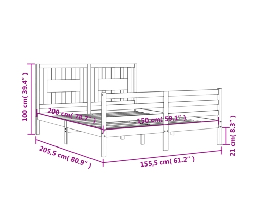 vidaXL Estructura de cama matrimonio con cabecero madera maciza blanco