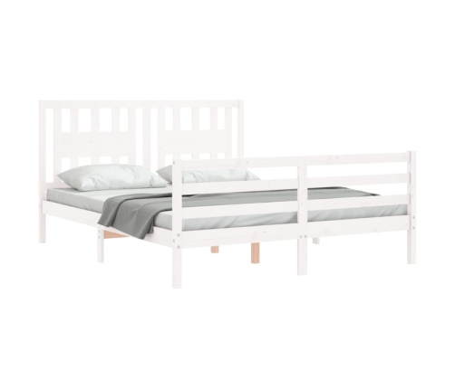 vidaXL Estructura de cama matrimonio con cabecero madera maciza blanco