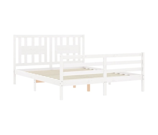 vidaXL Estructura de cama matrimonio con cabecero madera maciza blanco