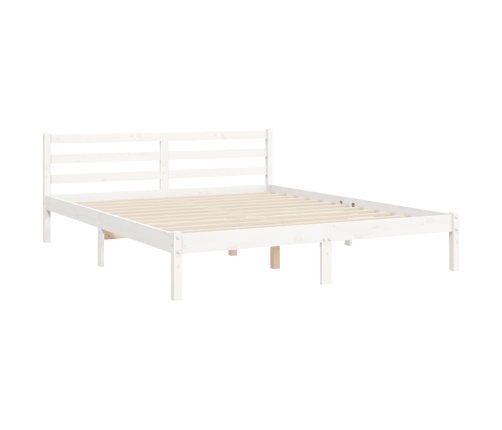 vidaXL Estructura de cama matrimonio con cabecero madera maciza blanco