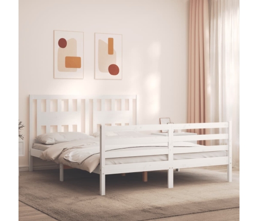 vidaXL Estructura de cama matrimonio con cabecero madera maciza blanco