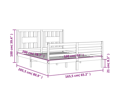 Estructura de cama con cabecero madera maciza 160x200 cm