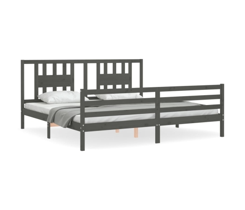 Estructura de cama con cabecero madera maciza gris 200x200 cm