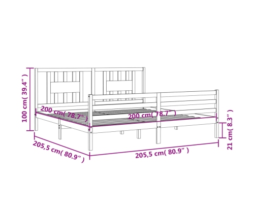 Estructura de cama con cabecero madera maciza gris 200x200 cm