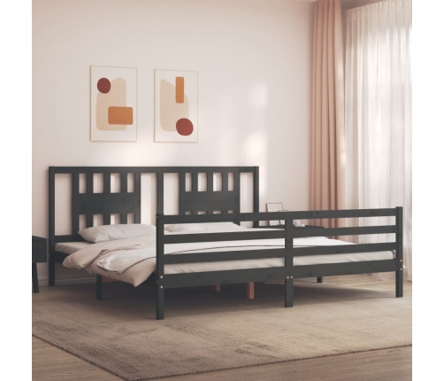 Estructura de cama con cabecero madera maciza gris 200x200 cm