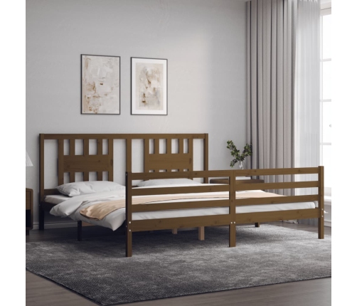 Estructura cama y cabecero madera maciza marrón miel 200x200 cm