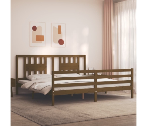 Estructura cama y cabecero madera maciza marrón miel 200x200 cm