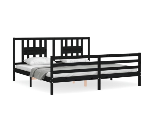 Estructura de cama con cabecero madera maciza negro 200x200 cm