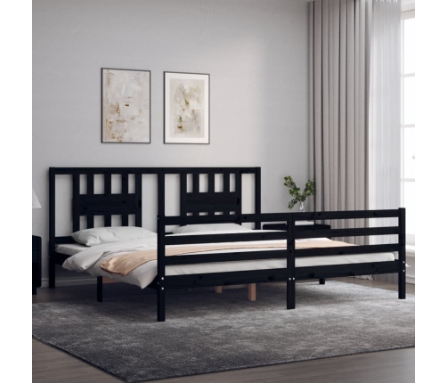 Estructura de cama con cabecero madera maciza negro 200x200 cm