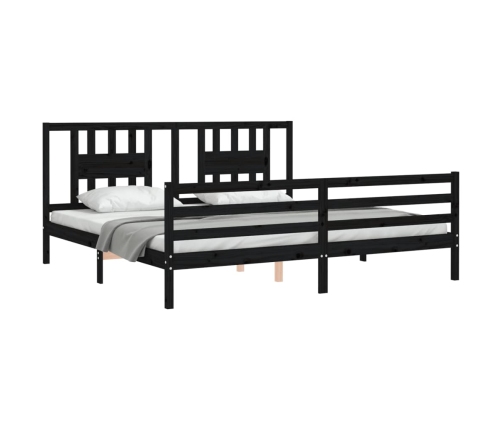 Estructura de cama con cabecero madera maciza negro 200x200 cm