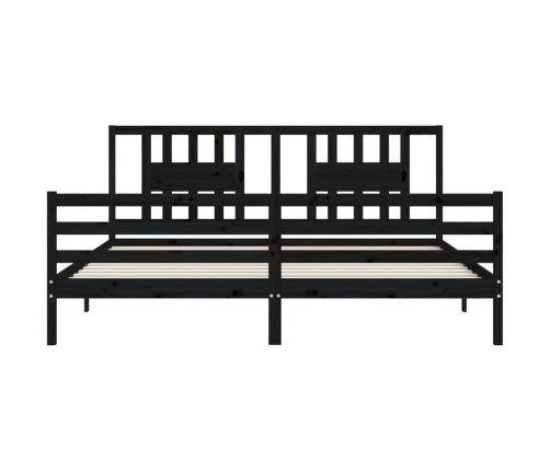 Estructura de cama con cabecero madera maciza negro 200x200 cm