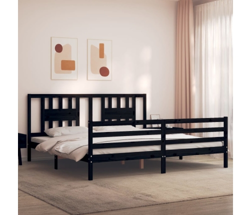 Estructura de cama con cabecero madera maciza negro 200x200 cm