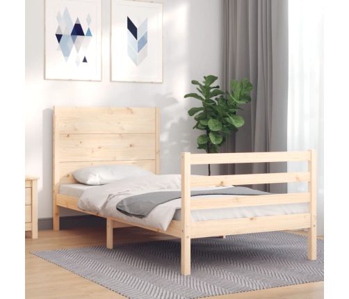 Estructura de cama individual con cabecero madera maciza