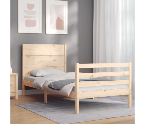 Estructura de cama individual con cabecero madera maciza