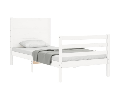 Estructura de cama individual con cabecero madera maciza blanco
