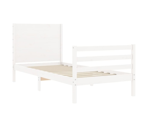 Estructura de cama individual con cabecero madera maciza blanco