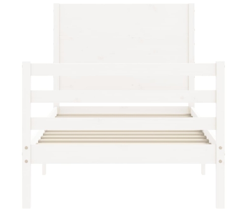 Estructura de cama individual con cabecero madera maciza blanco