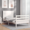 Estructura de cama individual con cabecero madera maciza blanco