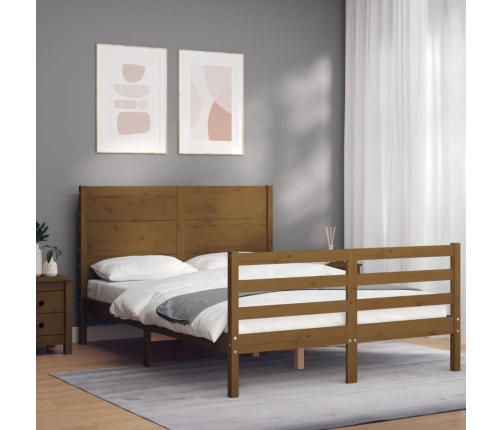 Estructura de cama matrimonio con cabecero madera marrón miel