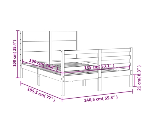 Estructura de cama de matrimonio con cabecero madera maciza