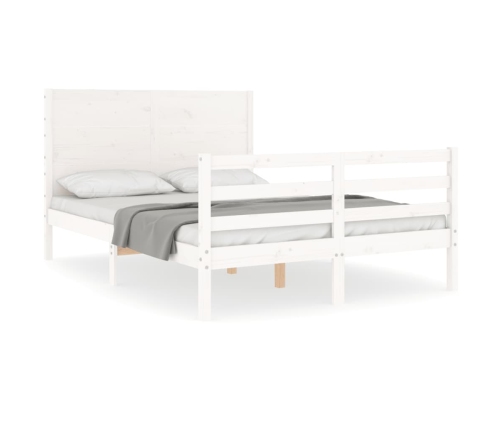 Estructura de cama con cabecero madera maciza blanco 140x190 cm