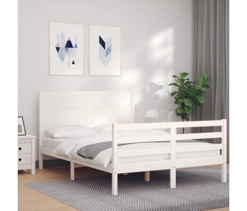 Estructura de cama con cabecero madera maciza blanco 140x190 cm