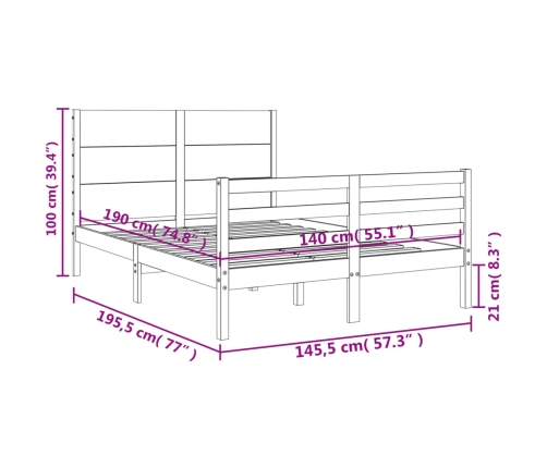 Estructura de cama con cabecero madera maciza blanco 140x190 cm