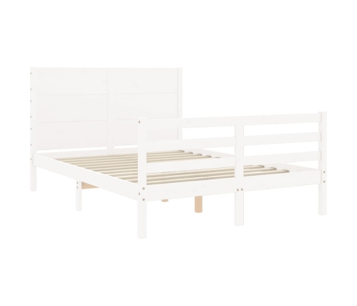 Estructura de cama con cabecero madera maciza blanco 140x190 cm