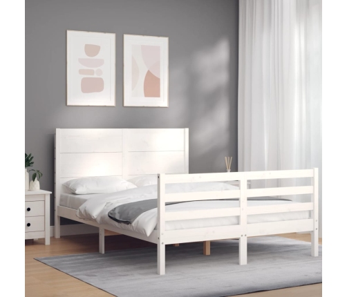 Estructura de cama con cabecero madera maciza blanco 140x190 cm