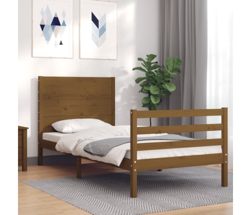 Estructura cama con cabecero madera maciza marrón miel 90x200cm