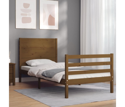 Estructura cama con cabecero madera maciza marrón miel 90x200cm