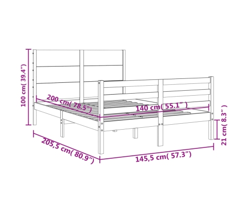 Estructura de cama con cabecero madera maciza blanco 140x200 cm