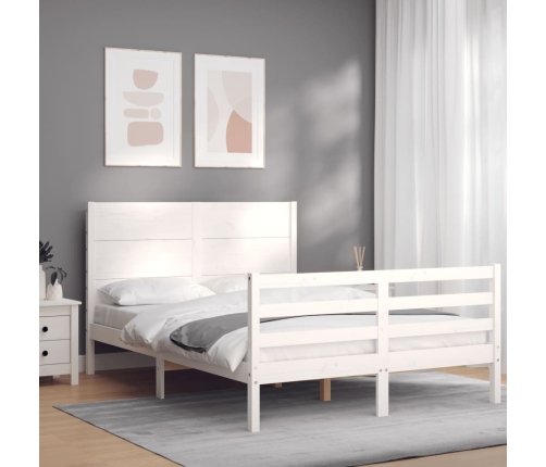 Estructura de cama con cabecero madera maciza blanco 140x200 cm