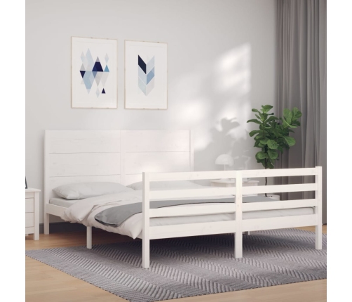 Estructura de cama con cabecero madera maciza blanco 160x200 cm