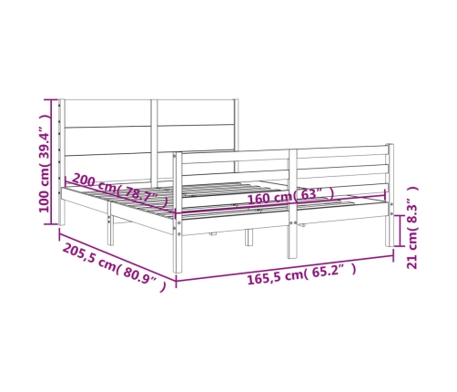 Estructura de cama con cabecero madera maciza blanco 160x200 cm