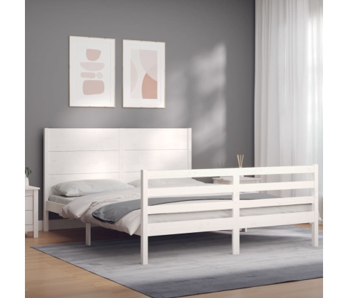 Estructura de cama con cabecero madera maciza blanco 160x200 cm