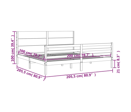 Estructura de cama con cabecero madera maciza 200x200 cm