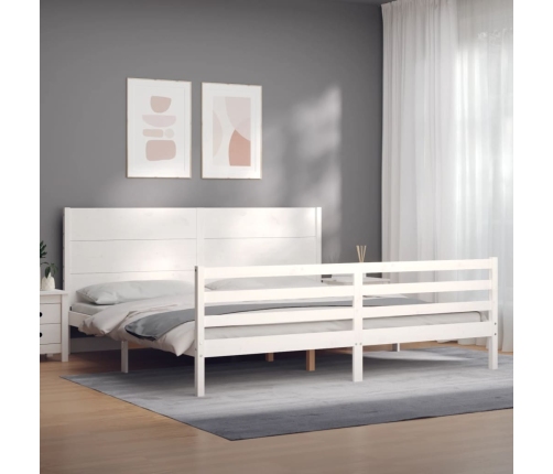 Estructura de cama con cabecero madera maciza blanco 200x200 cm