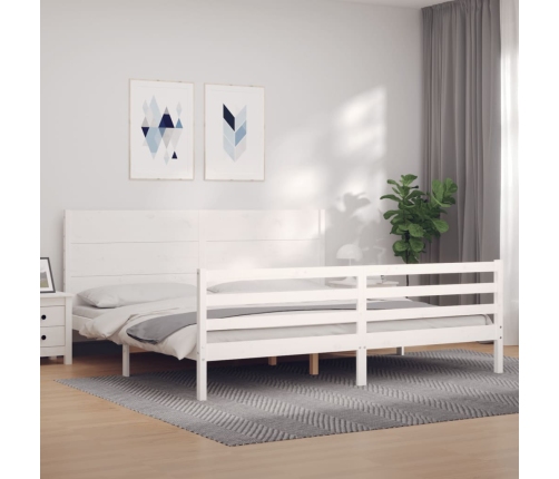 Estructura de cama con cabecero madera maciza blanco 200x200 cm