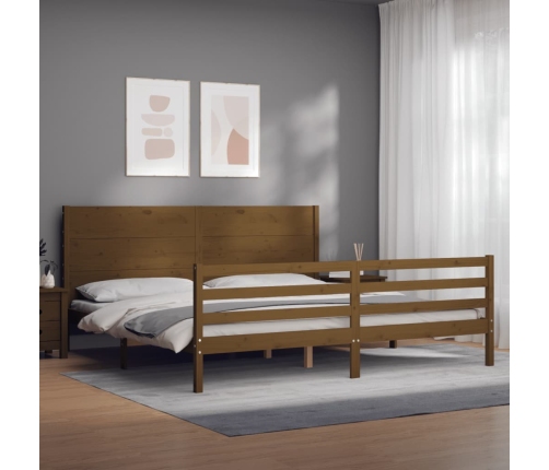 vidaXL Estructura cama y cabecero madera maciza marrón miel 200x200 cm