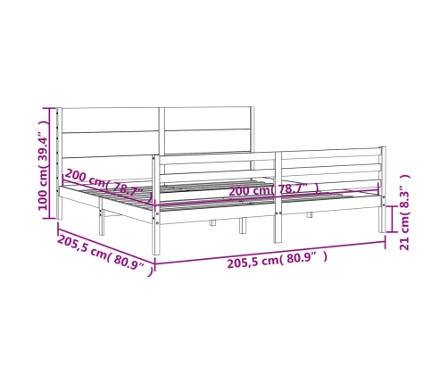 vidaXL Estructura cama y cabecero madera maciza marrón miel 200x200 cm