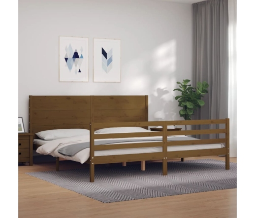 vidaXL Estructura cama y cabecero madera maciza marrón miel 200x200 cm