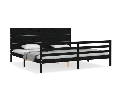 Estructura de cama con cabecero madera maciza negro 200x200 cm