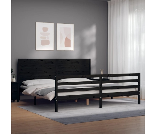 Estructura de cama con cabecero madera maciza negro 200x200 cm