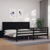 Estructura de cama con cabecero madera maciza negro 200x200 cm