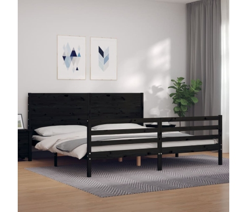 Estructura de cama con cabecero madera maciza negro 200x200 cm