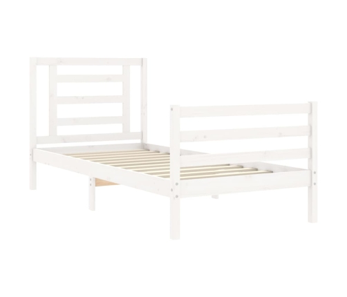 Estructura de cama individual con cabecero madera maciza blanco